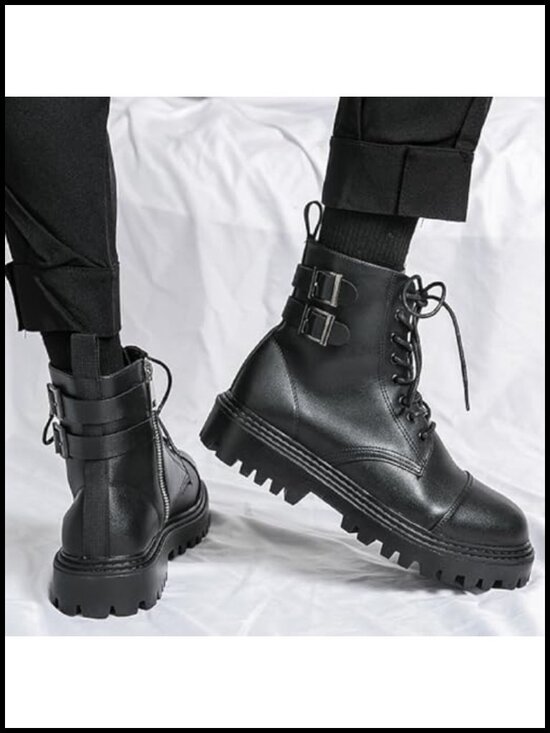 Leather Lace-Up Zipper Platform Combat Ankle Boots Non-Slip Waterproof main image 6